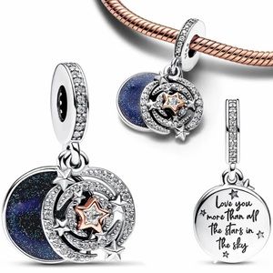 NWOT Two-tone Shooting Star Double Dangle Charm Pendant Sterling Silver 925